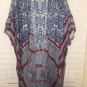 Coldwater Creek Red, White & Blue Floral Topper - Kimono